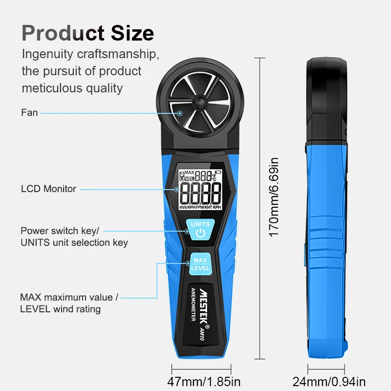 MESTEK AM10 Digital Anemometer Unit Switch Wind Speed Gauge Tester Meter MESTEK AM10 Digital Anemometer Unit Switch Wind Speed Gauge Tester Meter